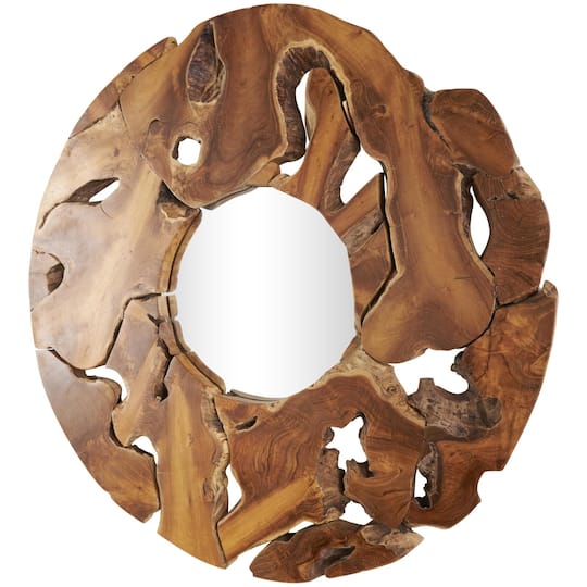 Ivory and Iris 32" Brown Teak Wood Live Edge Wall Mirror
